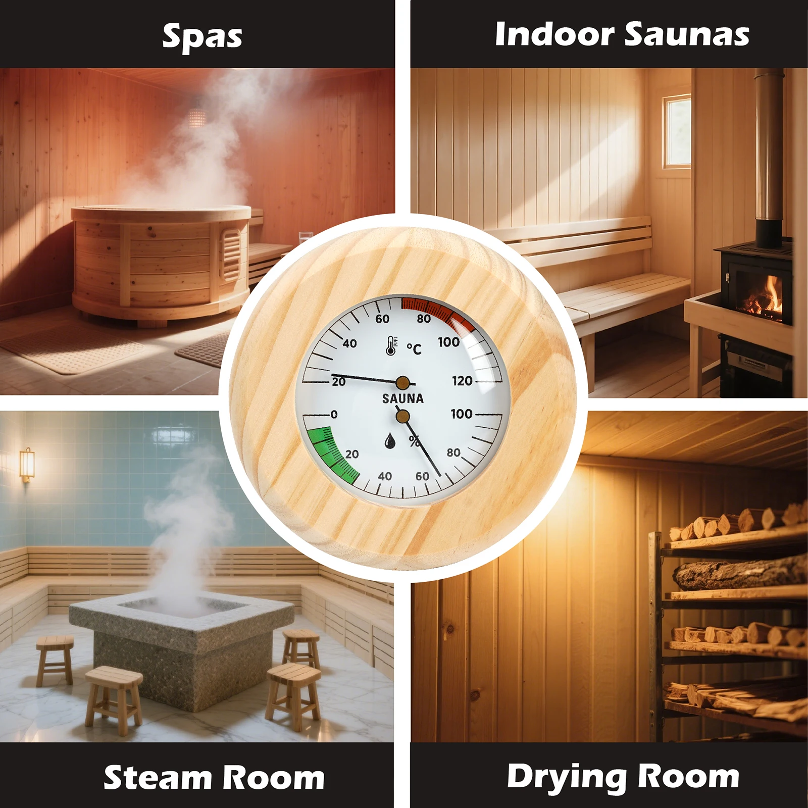 Fotografia 7: Sauna termômetro 2 em 1 de madeira sauna higrotermógrafo sauna acessórios umidade interna medidor de medição de temperatura