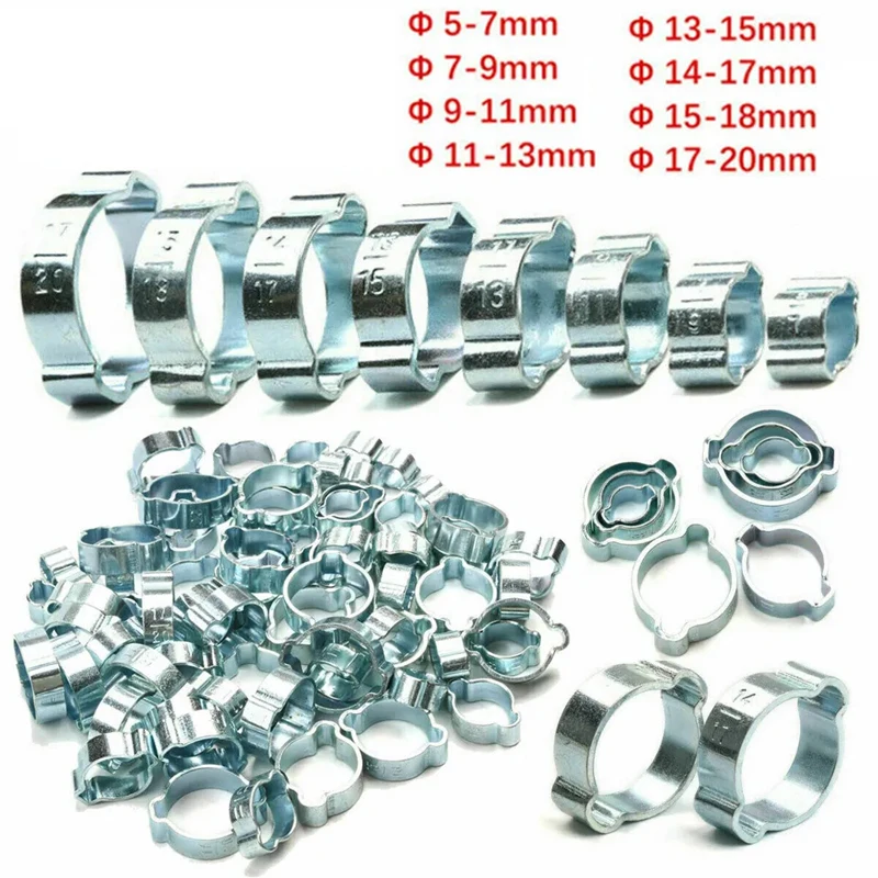 5-20mm Double Ear Clamps O Clips-Crimp O Clip Air Silicone Petrol Fuel Hose Pipe Clamps Clips Hose Fuel Clamps Kits