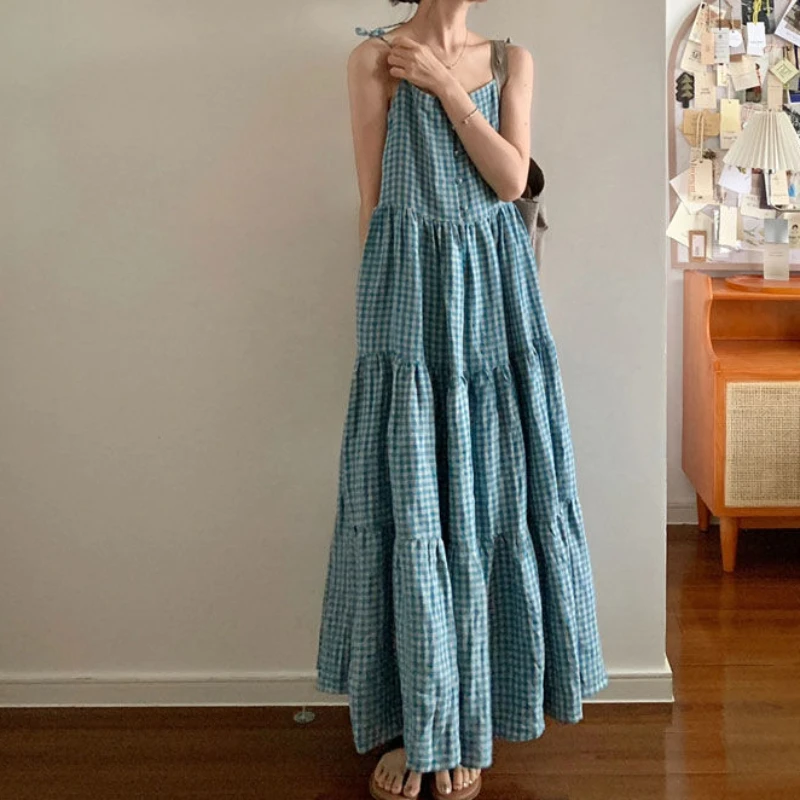 

Vintage Women's Slim Bodycon Dress Summer Elegant Sleeveless Loose Ruffle Swing Long Dresses Y2K Ladies Vacation Travel Vestidos