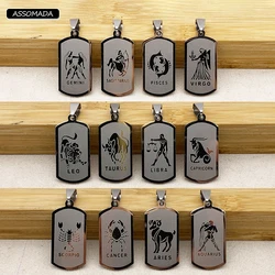Stainless Steel 12 Zodiac Pendant Aries Taurus Gemini Signs Constellation For Necklace Women And Men Gift DIY Jewelry Supplies