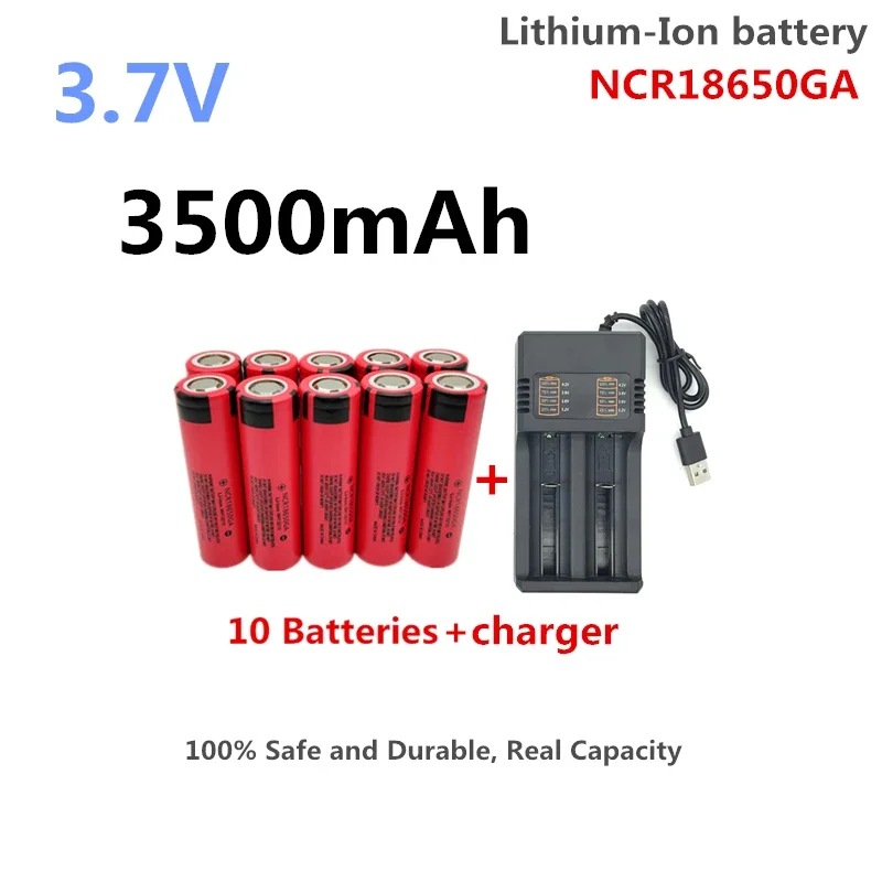 

100% Safe and Durable, Real Capacity 3.7V 18650 3500 mAh Llithium-Ion NCR18650GA Rechargeable Multifunctional Battery+Charger