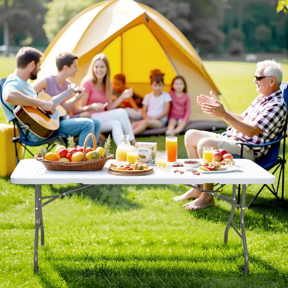 Portable Heavy-Duty Plastic Folding Table with Carry Handle and Locking Legs for Dining and Utility Use