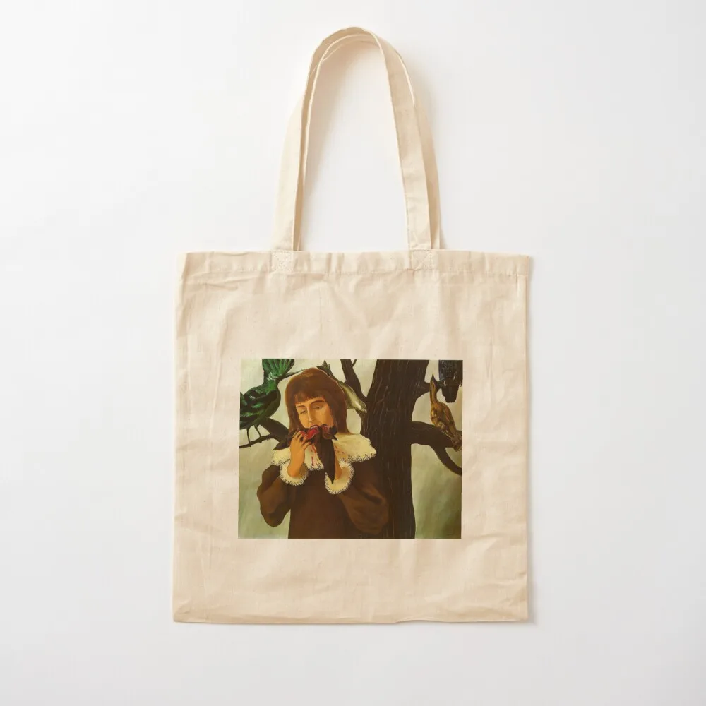 

Girl eating a bird Tote Bag Big bag women custom fabric bag canvas tote