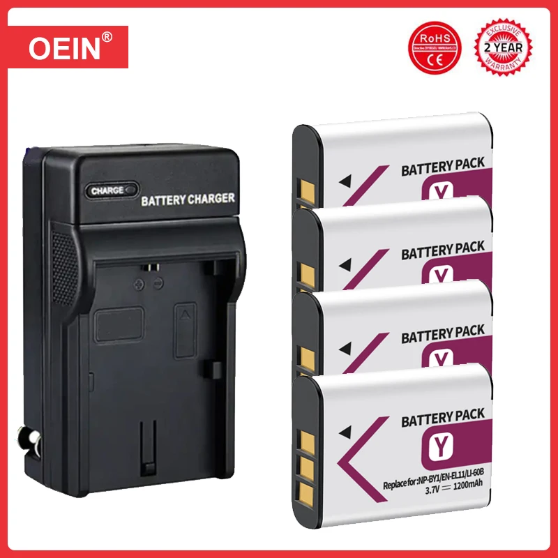 NP-BY1 EN-EL11 LI-60B Battery LEDThree Charger for Sony Action Cam Mini HDR-AZ1 Nikon Coolpix S550 S560 Olympus FE-370 Optio L50