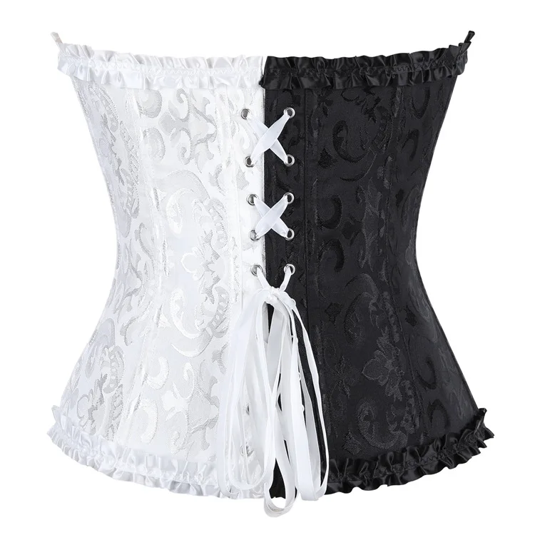 Frauen Korsett Top Jacquard Overbust Bustier Viktorianischen Sexy Lace up Floral Dessous Korset Vintage Gothic Basken Kostüm – Detail 39