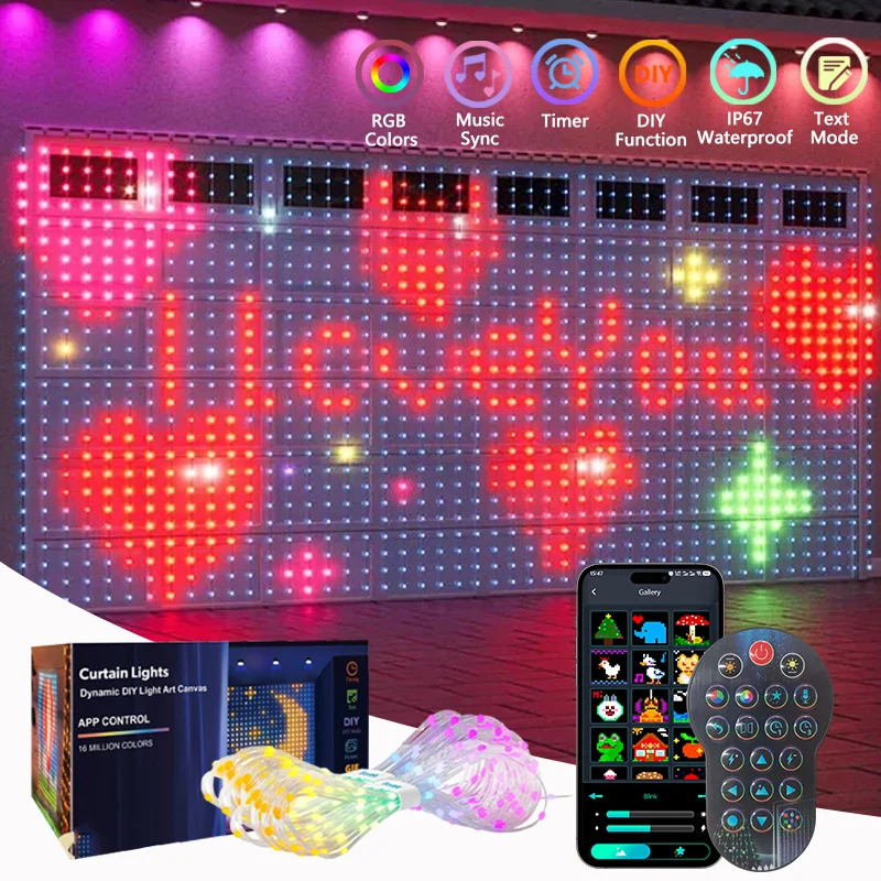 

Умные анимированные гирлянды для штор 9,9 x 9,9 футов 400 светодиодов RGB Цвет DIY Окно Сказочный свет Синхронизация музыки на Рождество Хэллоуин