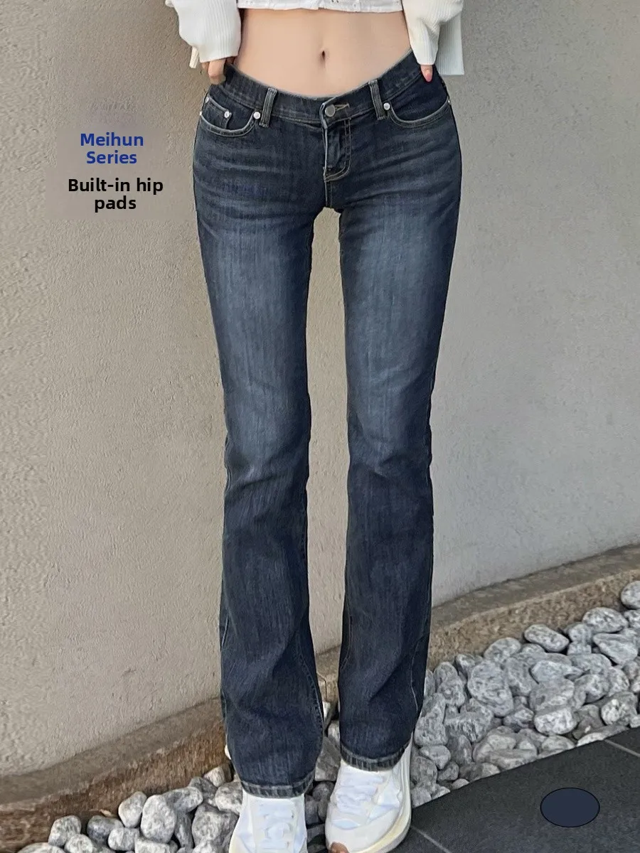

Low Waist Flared Jeans Women's High Elastici Slimming Straight Leg Bell Bot Pants Autumn Long Trousers Faionable Bootcut
