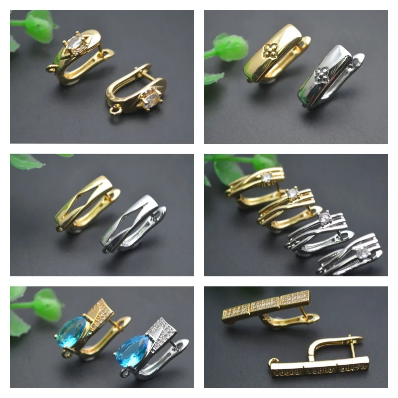 

Large Selections New Designs Wide Square Earrings Leveback Clasps CZ Paved 18K Gold Silver Plated Jewelry Findings Accessories