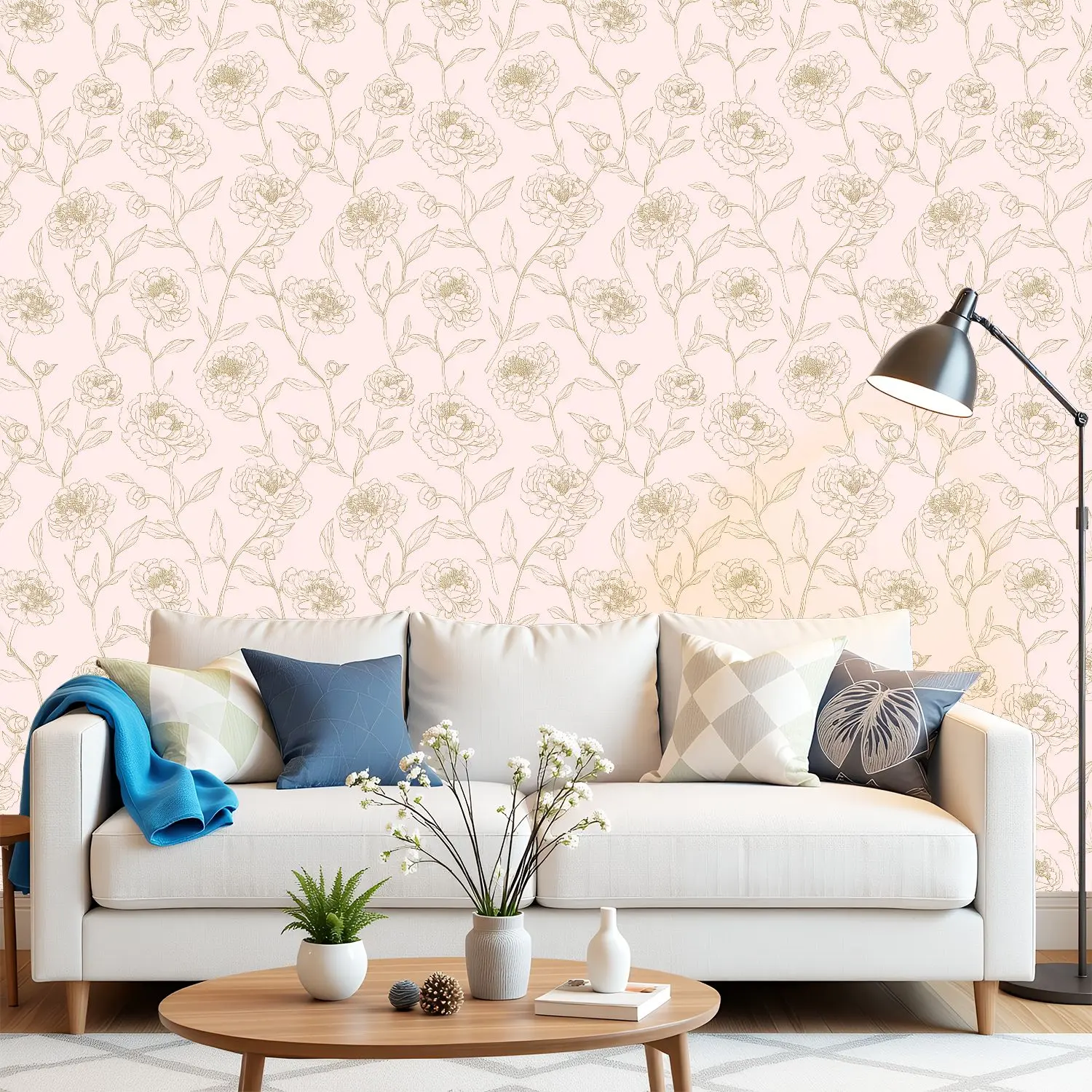 

Обои Line Art Peonies 22,83 "X 118" водонепроницаемые обои для гостиной/спальни/ванной комнаты ПВХ стикер на стену