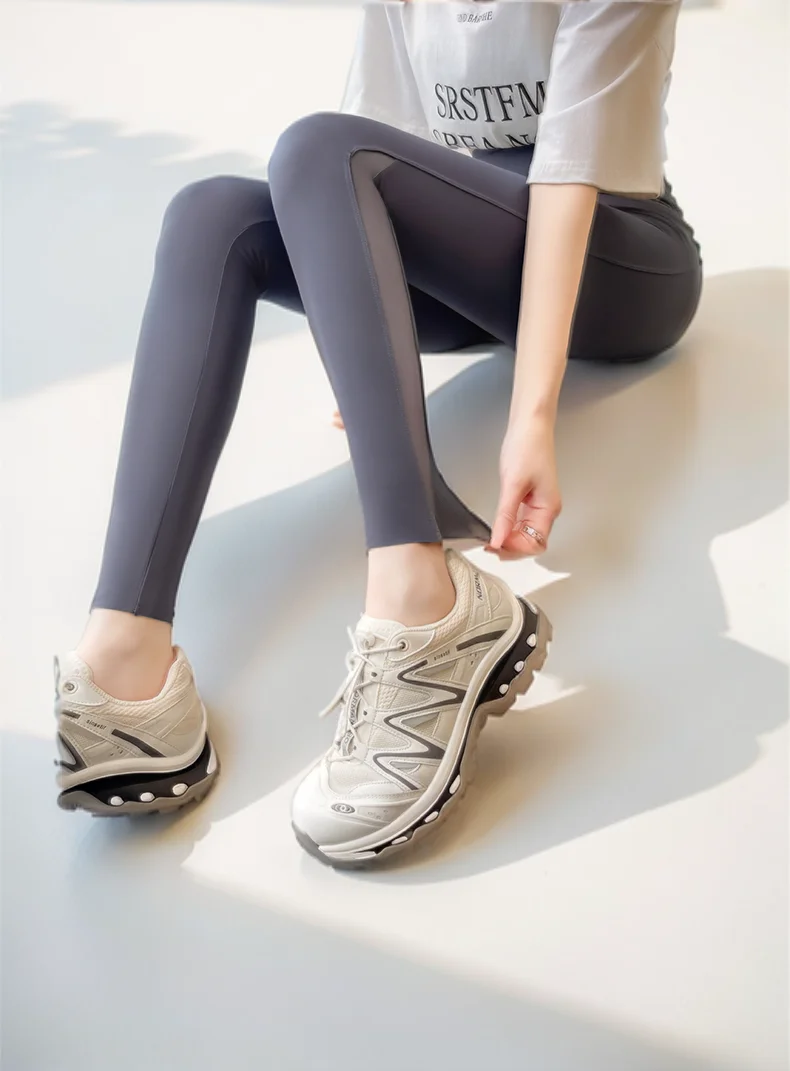 Leggings noirs ajourés pour femmes, jambes larges, sans étanchéité, conçu, vêtements de sport, longueur au sol, garniture avant à la mode