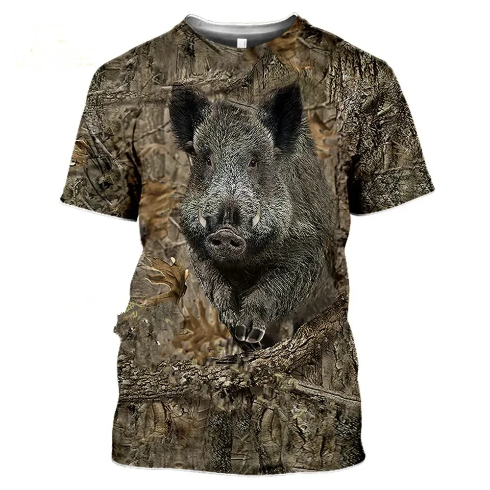 Summer Casual Men\'S T-Shirt Fashion Outdoor Quick-Drying Camo Hunting Wild Animal Wild Boar 3D Round Neck Short Sleeve T Shirt