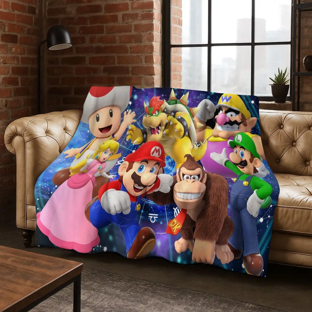 3D Mario Cartoon Gift Flannel Blanket,Warm and Cozy Soft Throw Blanket for Home Bedroom Bed Sofa Travel Picnic Office Cover Kid view 3