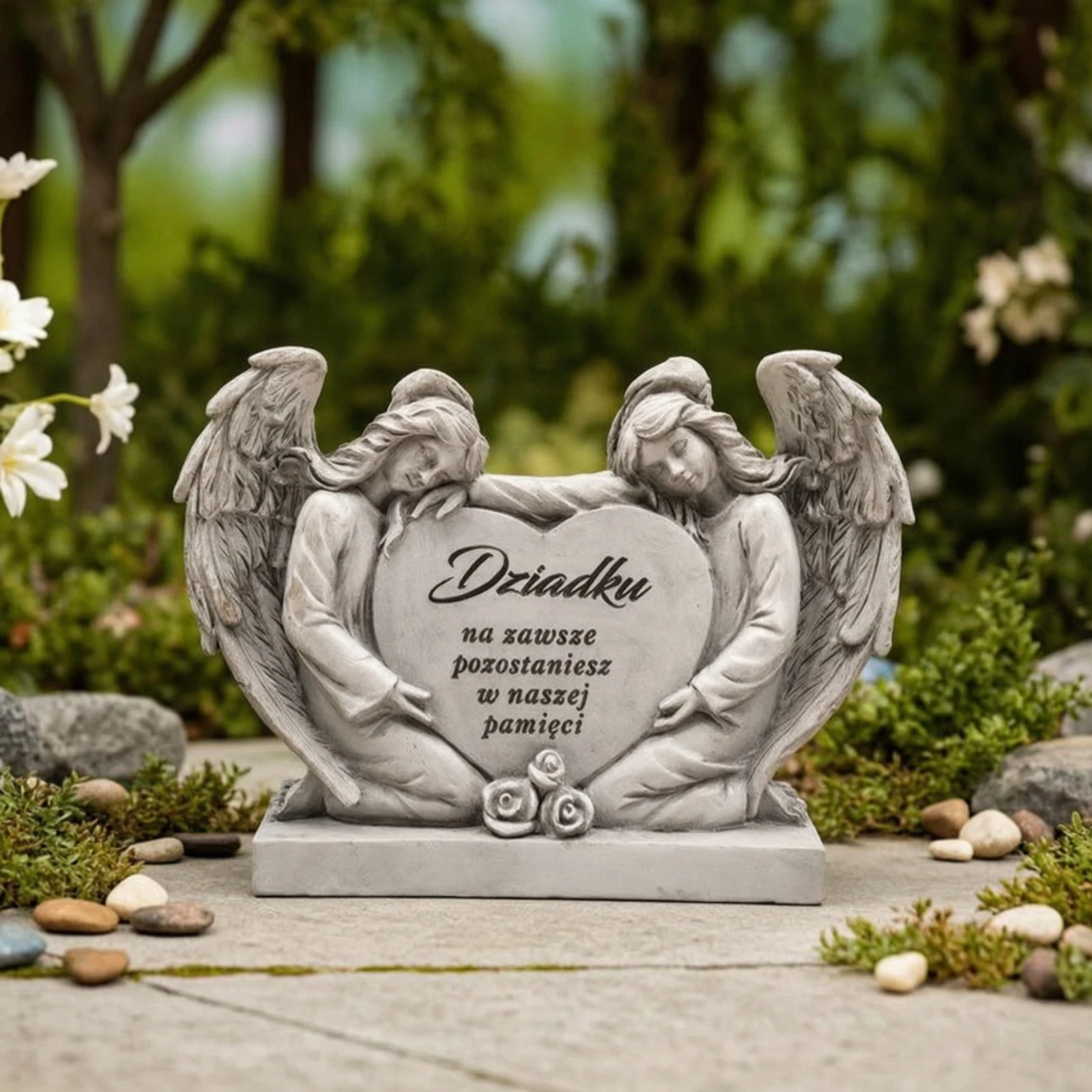Angel Statue Faux-Stone Memorial Plaque with Angels Angel Figurine Resin Garden Sculpture Outdoor for Courtyard, Grave