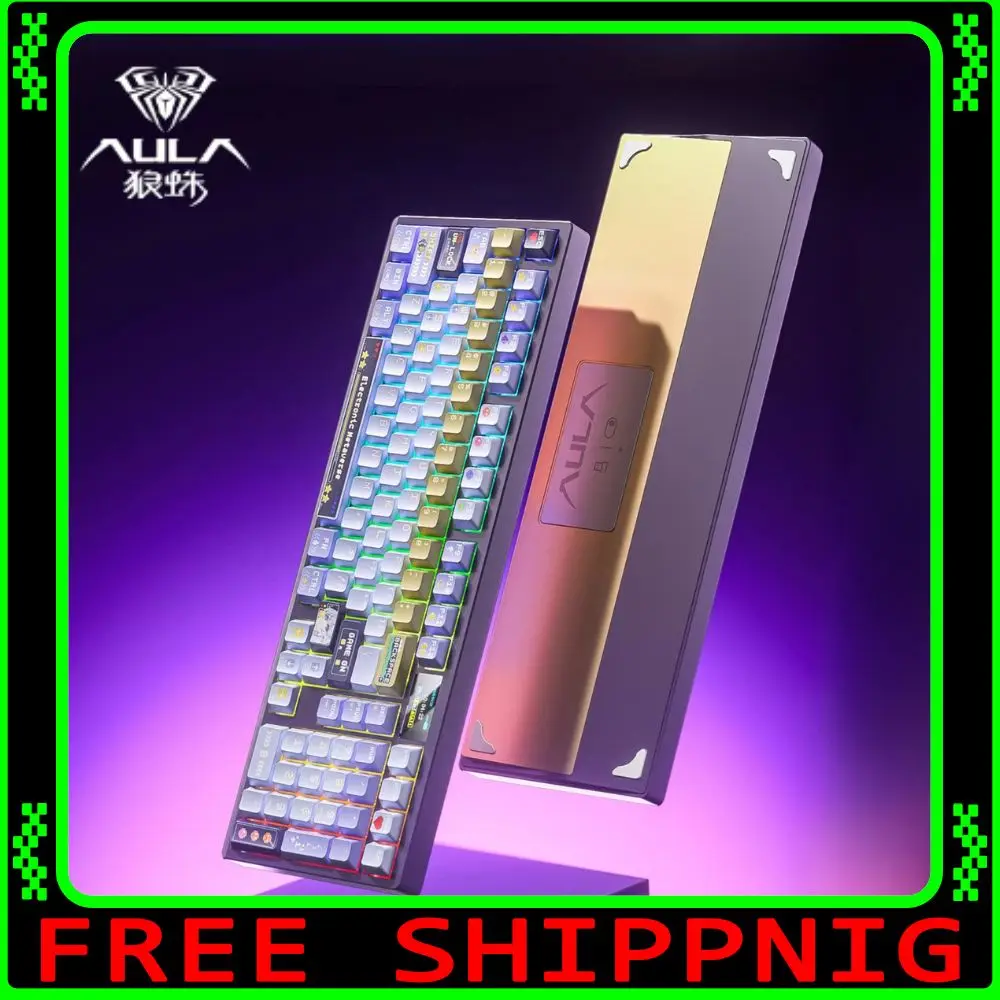 

Механическая клавиатура AULA Fire100, 3 режима, игровая клавиатура из алюминиевого сплава, 8000 мАч, прокладка RGB, аксессуар для геймера с горячей заменой и экраном