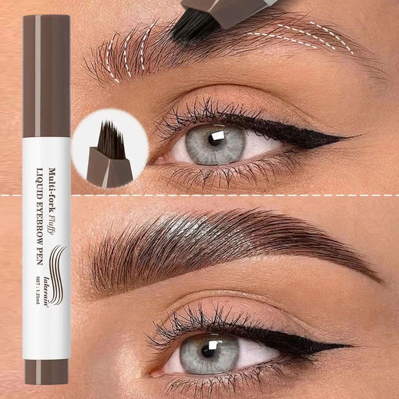 Lápiz de cejas 4D de larga duración, multihorquillas, punta de lápiz líquido, boceto fino, tatuaje líquido, maquillaje preciso resistente al agua