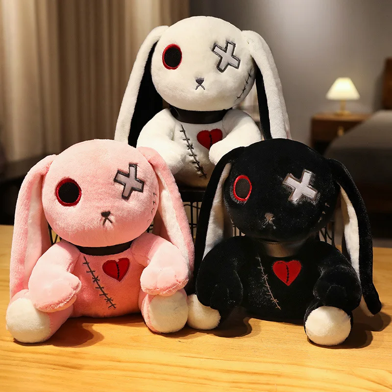 Kaninchen Plüschtier Gruseliges Gothic Hase Stofftier Patung Horror Verrückte Puppen Party Spielzeug Heimdekoration für Kinder Geburtstagsgeschenke