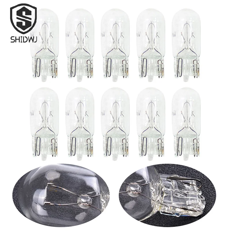 10Pcs/lot Car T5 T10 Halogen Bulb 5W 12V Auto Signal Lamp Bulbs Tail Instrument Light Reading Lights Clearance Lamps Replacement