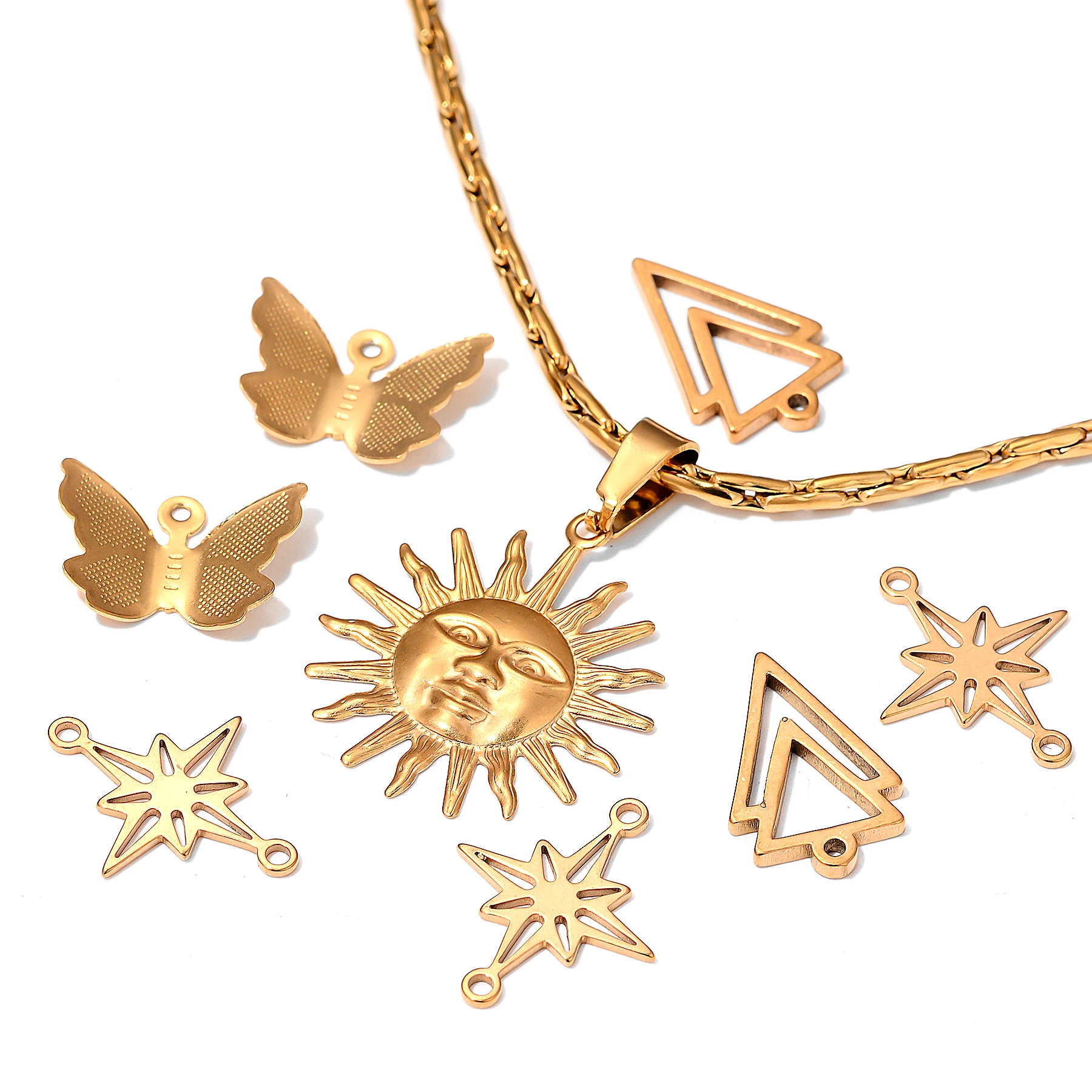 

3pcs Sun/Butterfly Stainless Steel Charms Women Geometry Star Connector for DIY Earring Necklace Making Jewelry Pendant