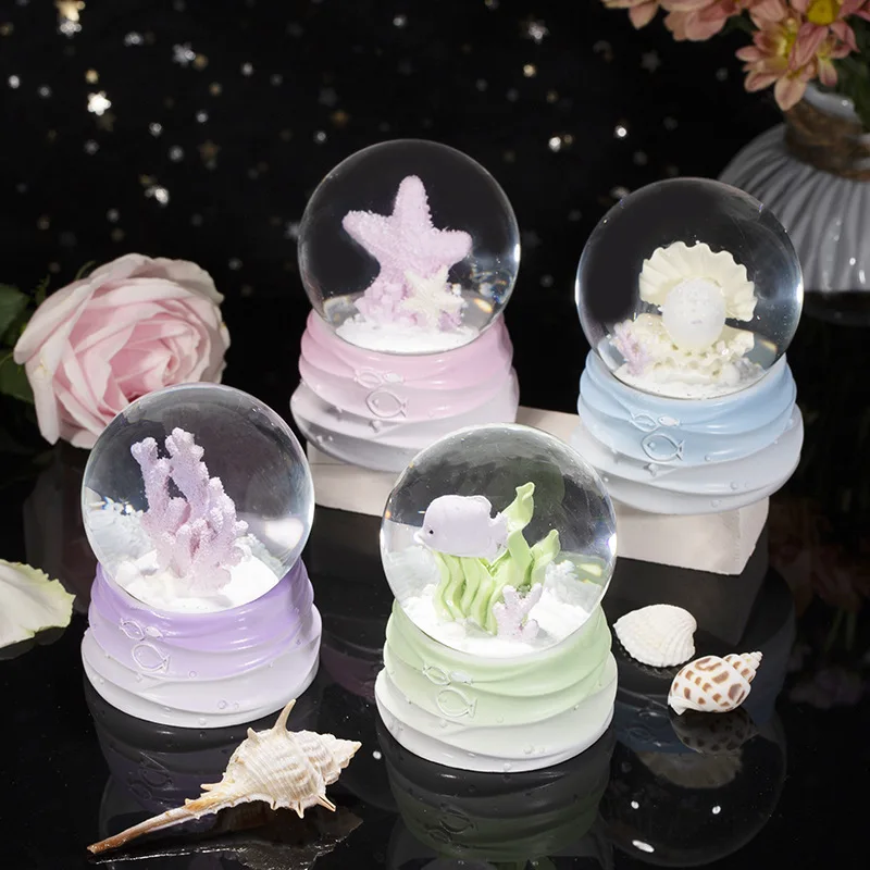 Glow Crystal Ball Creative Underwater Scene Starfish Shell Children Birthday Gift Students Cartoon Desktop Decorative Ornaments