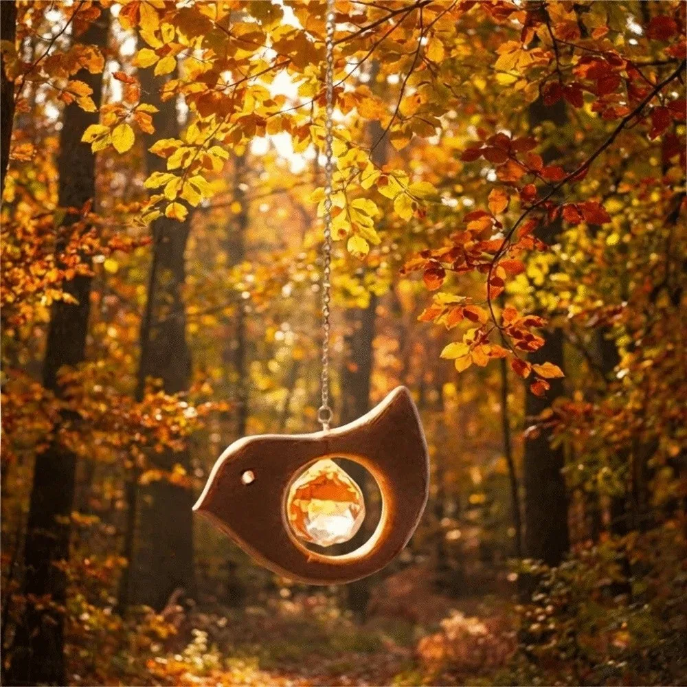 Wooden Sunlight Catcher Wind Chime Spinner Animal Sunlight Reflected Rainbow Maker Creative Glass Hanging Sun Catcher