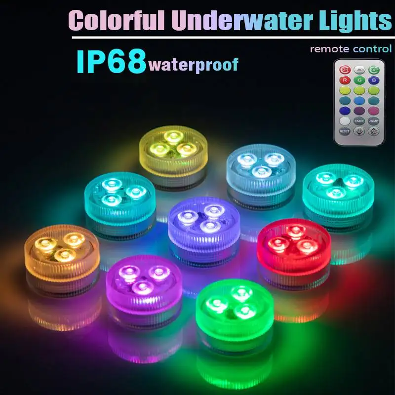 16 Colors RGB Underwater Light IP68 Waterproof Swimming Pool Light RF Remote Control Submersible Night Lights for Pond Vase