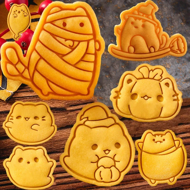 Cute Cat Halloween Biscuit Mold Magic Cats Ghost Mummy Fondant Cookie Molds Biscuits Cutting and Pressing Mould Baking Supplies