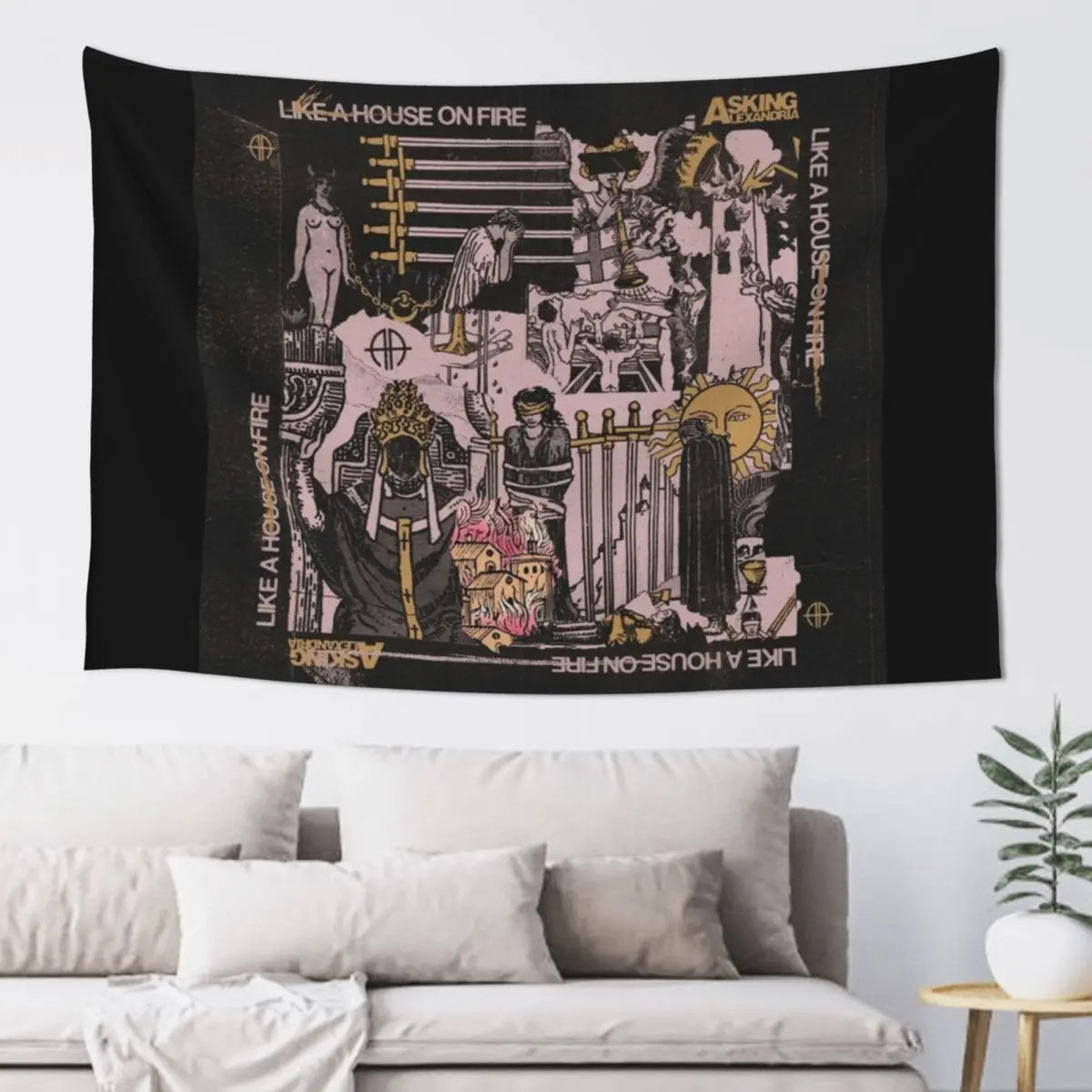 

Asking Alexandria Like A House On Fire Tapestry Art Mural Kawaii Room Decor Wall Hanging Wall Outdoor Decoration Tapestry