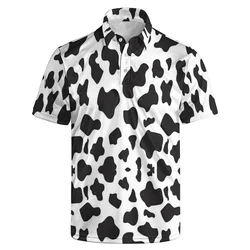 Leopard Cow Texture Graphic Polo Shirt For Men 3d Print Short Sleeve Summer Loose Button Lapel Tees Casual Street T-Shirts