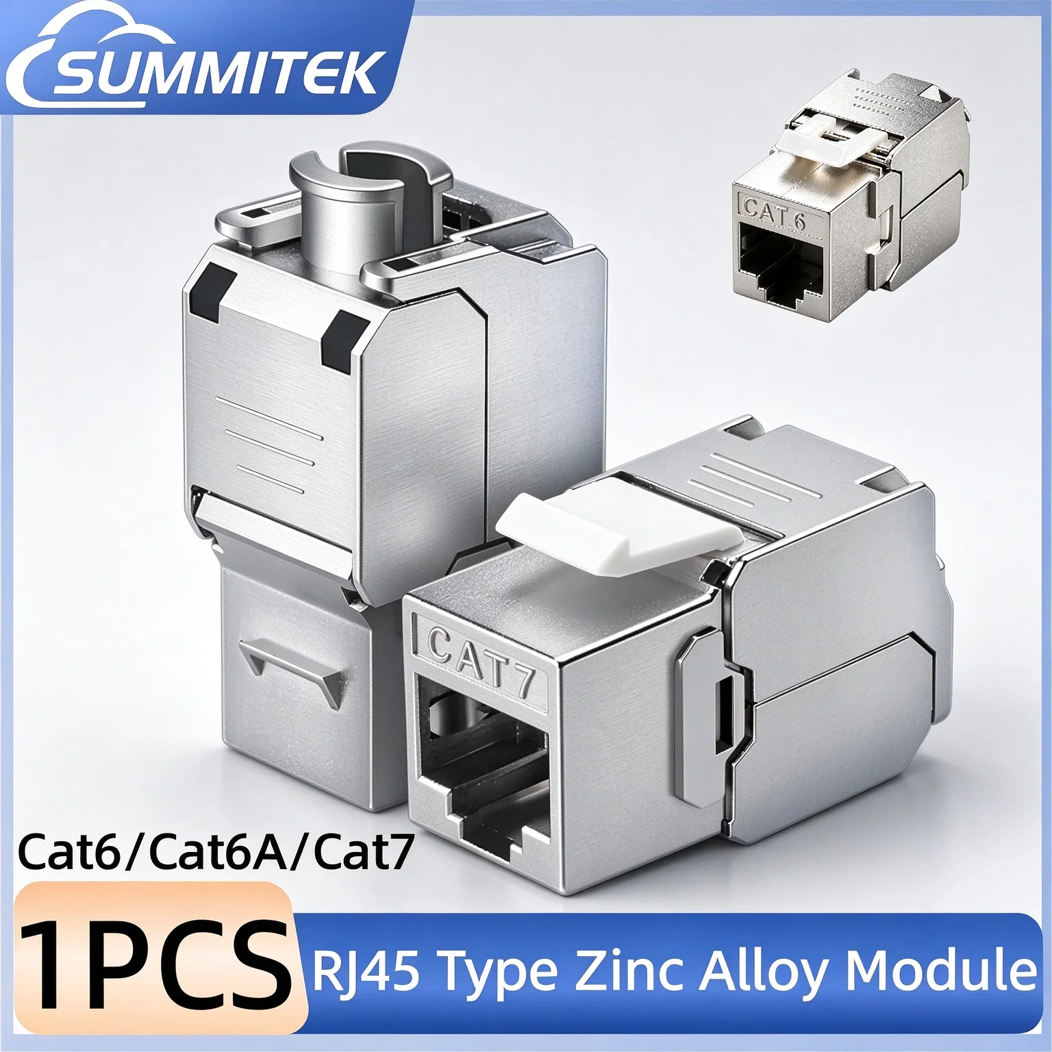SUMMITEK 1PCS RJ45 CAT7 CAT6 CAT6A Keystone Jack Network Shielded Tool-Free Coupler 180 Degree Type Zinc Alloy Module Adapter