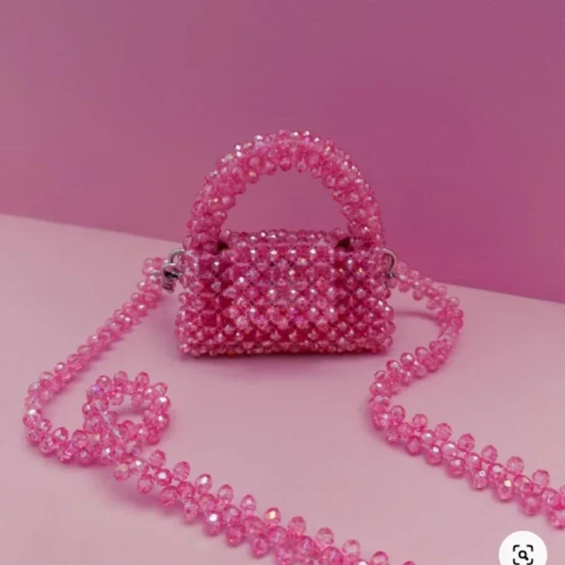 

2024 New Cute Girl Design Pink Bag Ins Beaded Chain Square Flip Shoulder Bags Exquisite Small Party Handbag Customizable Colors