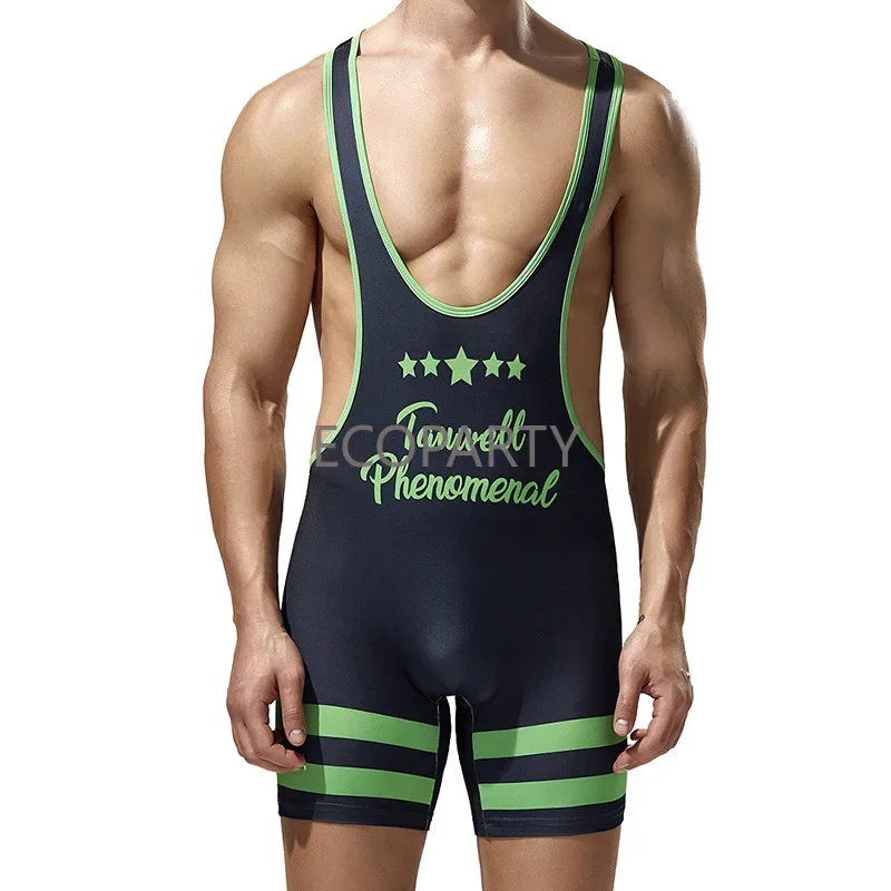 FJ FACTORY Mens Undershirts Bodysuit Wrestling Singlet Fitness Workout Running Vest Bodywear Underwear Bodybuilding Jumpsuit