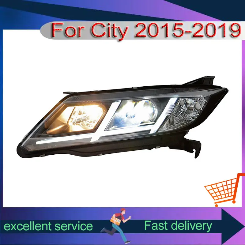 

New Style Hightlights For Honda City 2015-2019 Modification Automobile Assembly LED DRL Projection Dual Lens Xenon Front Lamps
