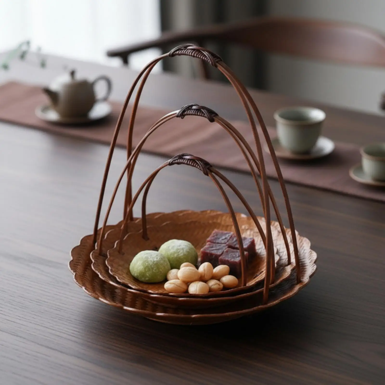 Portable Bamboo Tray with Raised Handle for Bread Pastry Serving and Home Styling