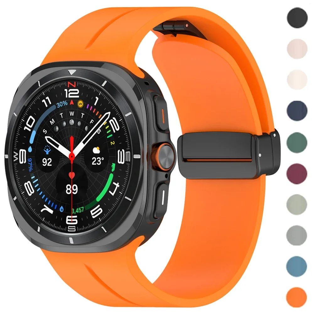 Magnetic Folding Buckle Band for Samsung Galaxy Watch Ultra 47mm Sports Silicone Straps Galaxy Watch 7 Ultra Watchbands Bracelet