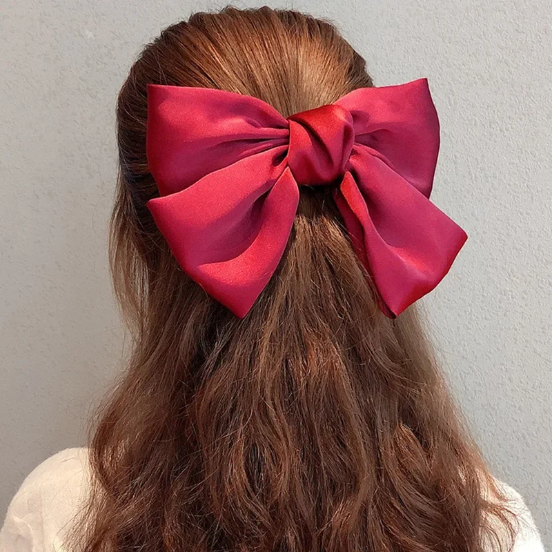 Vintage Big Hair Bow Ties Cute Hair Clips Satin Two Layer Butterfly Bow Hairpin Girl Hair Accessories For Women Bowknot Hairpins