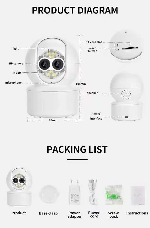 4MP iCsee APP Dual Lens DC/E27 Lamp Head Socket 5X Zoom Wireless PTZ IP Dome Camera Bluetooth Quick Pair AI Humanoid Monitor