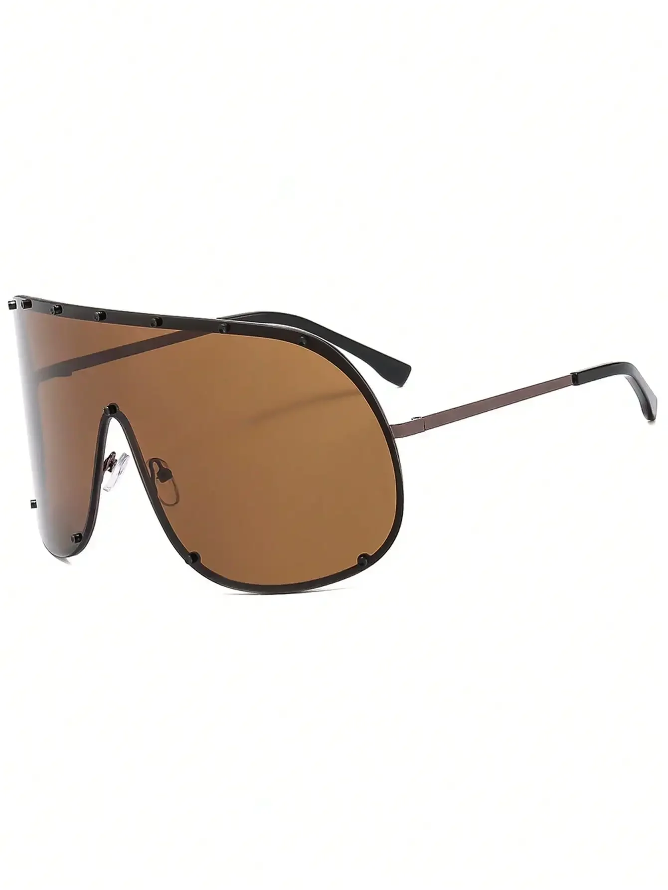 

1pc Oversized One-Piece Metal Fashionable Glasses, Brown Glasses, Retro, High-End, Personalized, Versatile Men's And Women's