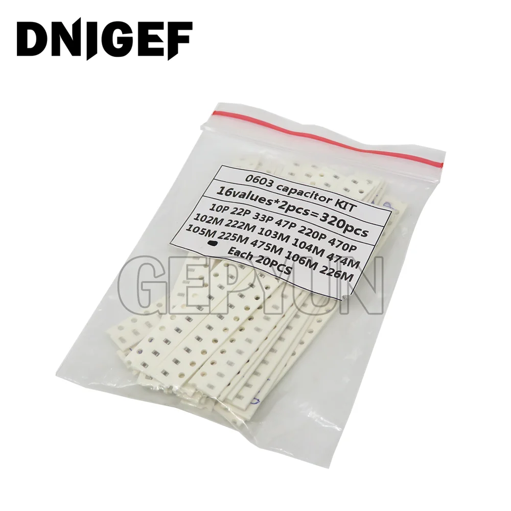 

16values*20pcs=320pcs 0603 SMD Capacitor assorted kit 10pF-475M component diy samples kit new and original