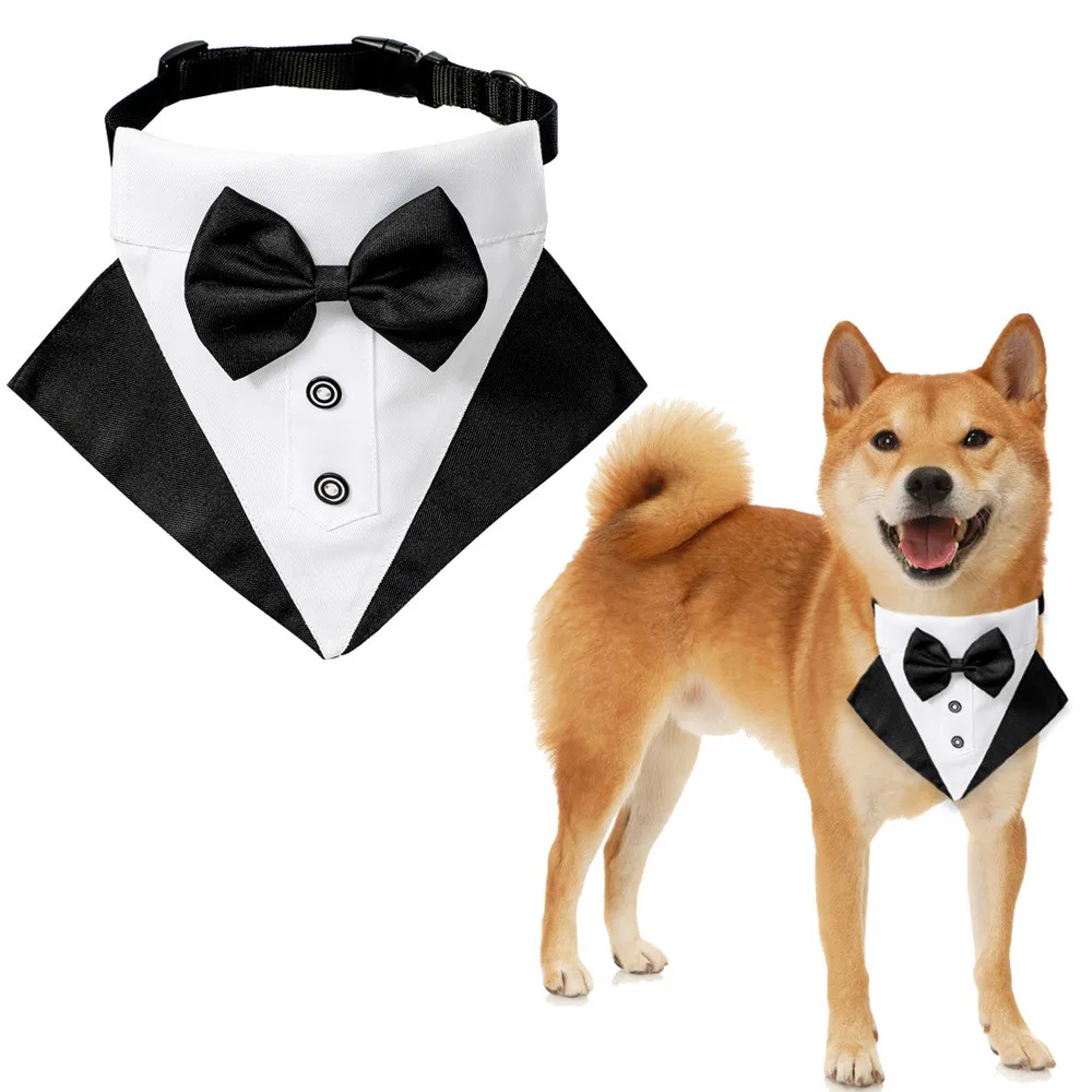 Lovely New Dog Cat Grooming Adjustable Cute White Collar Tuxedo Bow Ties Dog Necktie Dog Suit Formal Tie