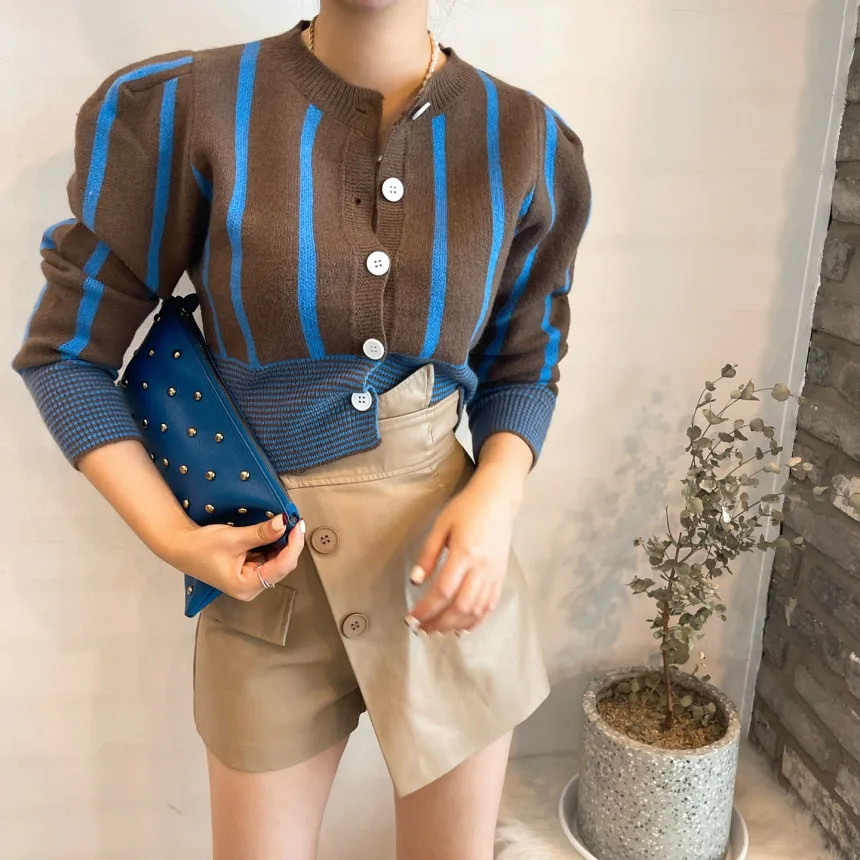 

All Season England Style Puff Sleeve Crop Cardigan Women Fashion Popular Sexy Ladies Slim Pullovers Female Cheap Wholesale