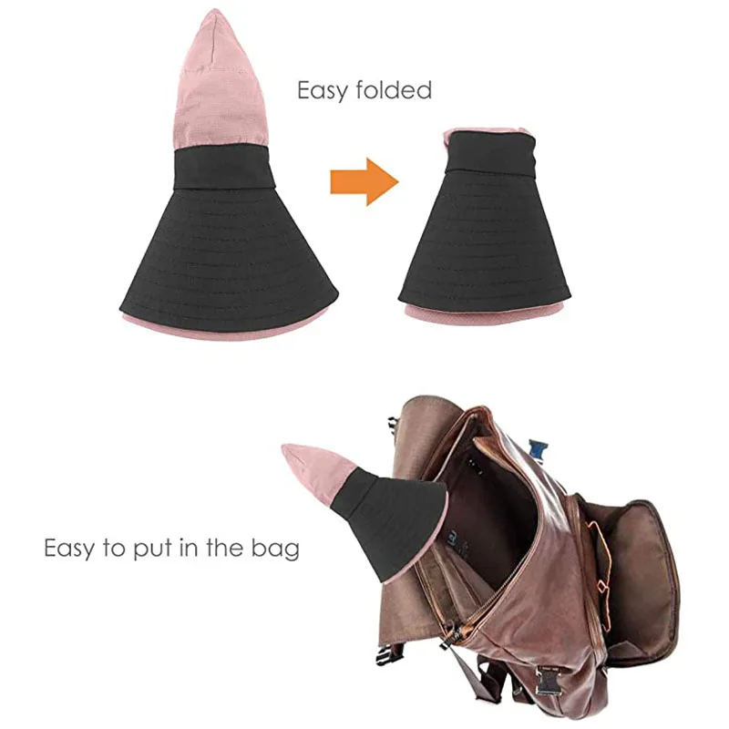 Foldable Quick‑Drying UPF 50 Sun Bucket Hat for Women Wide Brim Embroidery Fisherman Hat With Drawstring Ponytail Hole Outdoor Fishing Golf Running Beach UV Protection Sun Hat