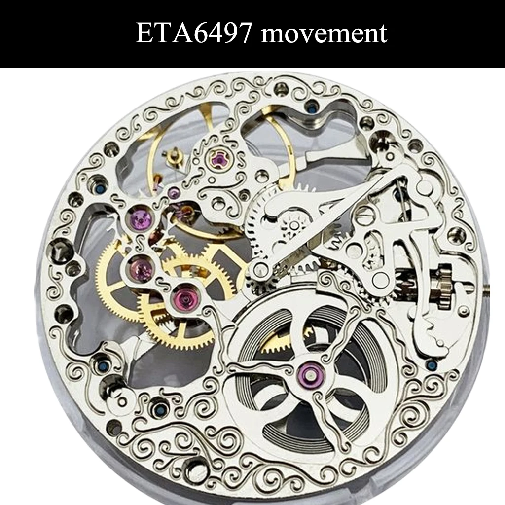 17 Jewels Full Skeleton 6497 movement Hand Winding mechanical movement fit Parnis mens watch P74