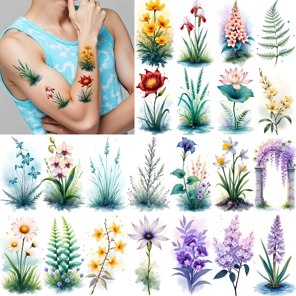 

9pcs Temporary Tattoo Lotus Flower Temporary Tattoo Stickers Cherry Blossom Wisteria Waterproof Long-lasting Body Stickers