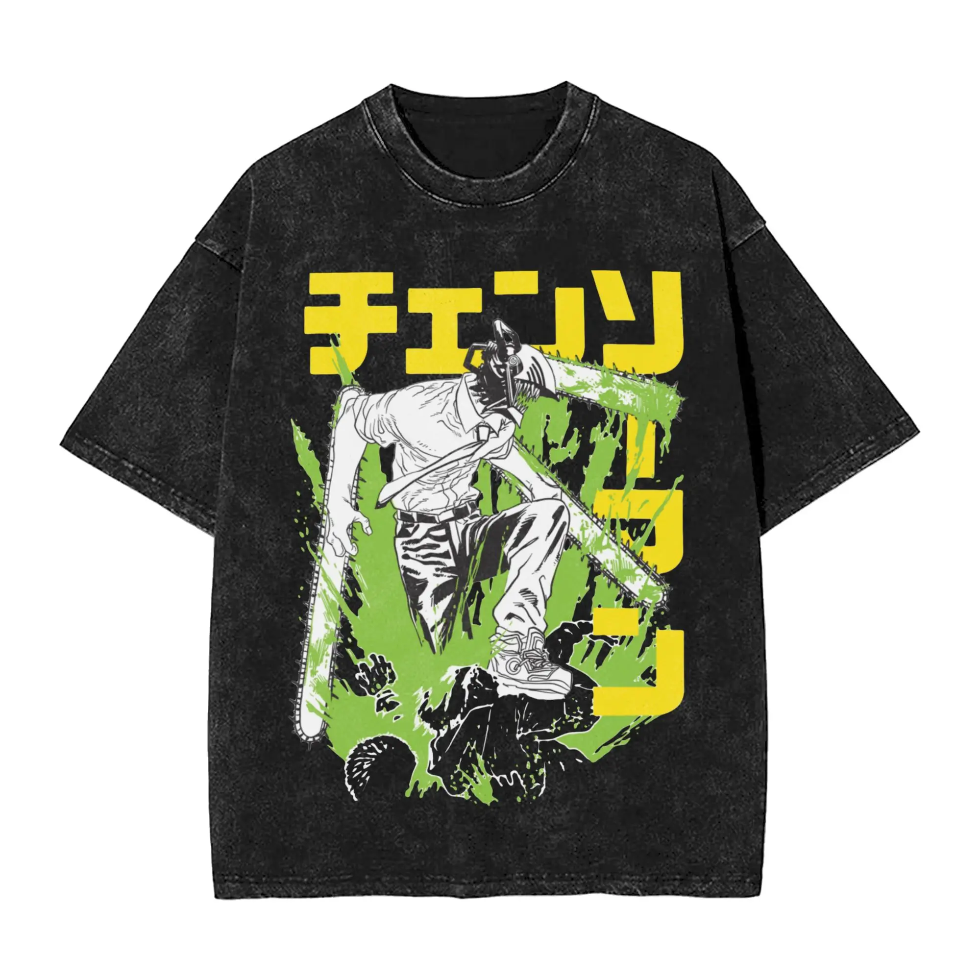Chainsaws Warrior Manga Washed T-Shirts  Denji Devil Anime Vintage 100% Cotton Tees Round Neck  T Shirts New Arrival Clothing