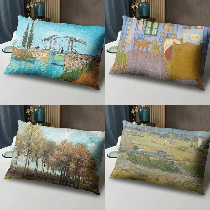 Van Gogh Oil Painting Pillow, Comfortable for Student Dormitory and Home, Single-Sided Customizable Pillow Core and Case