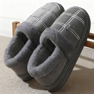 New Plus Size 50 51 Men's Cotton Slippers Winter Warm Plush Slippers Home Thick Sole Slides Non-Slip Comfortable Male Warm Shoes