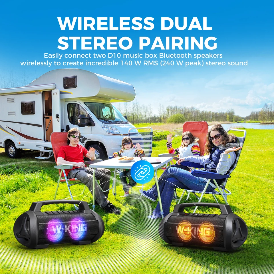 W-King-ポータブルスピーカー,ワイヤレス,防水,ipx6,Bluetooth,サブ