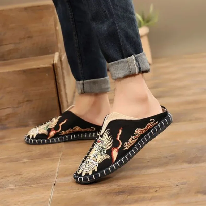 Male Slipper Casual Indoor House Walk Around Home Men's Shoe Canvas Slides Comfortable Designer Luxury Cheap Shoes Liquidation