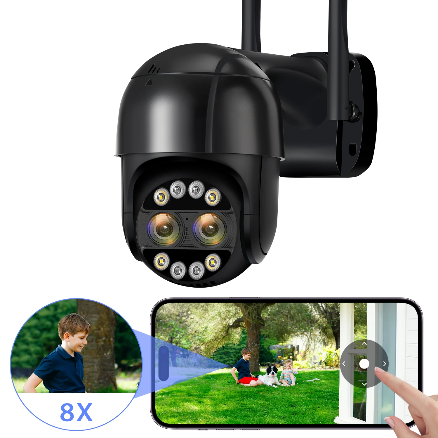 8MP 4K PTZ IP Camera 8x Zoom Dual-Lens Human Detect CCTV Camera 4MP Smart Home Outdoor Wifi Surveillance Camera ICSEE APP