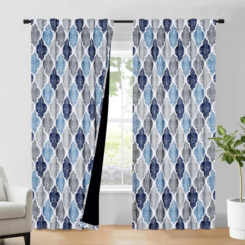 

Back Tab Lattice Blackout Window Curtain Panels Thermal Insulated Soundproof Drapes